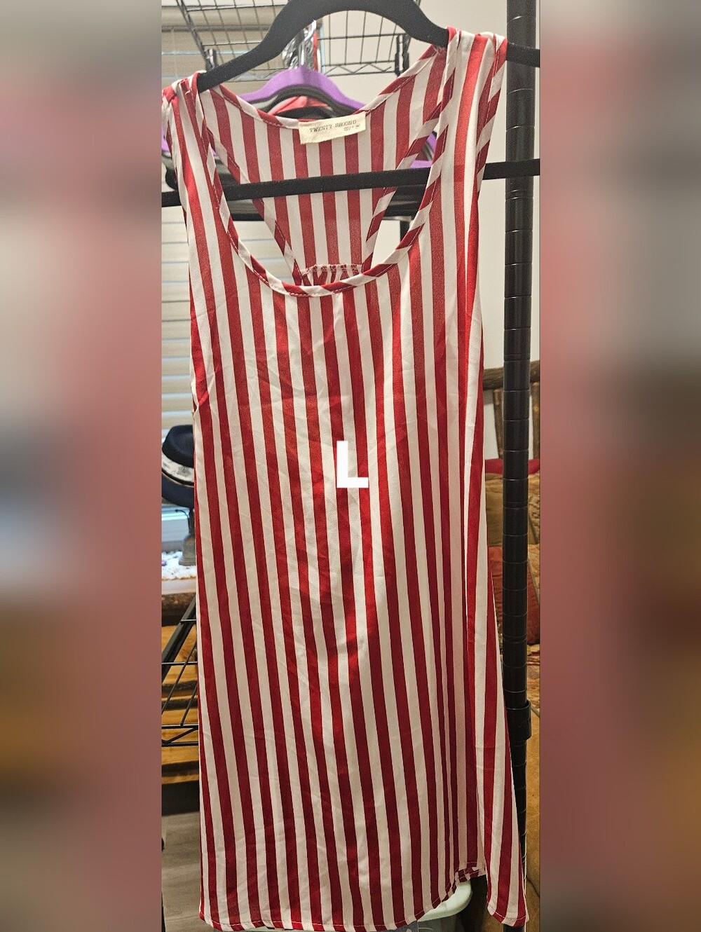 Red and White Striped Sleeveless Dress